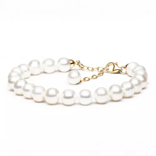 Gaura Pearls Perlenarmband - weiß, 8.5 mm, 585 Gelbgold plattiert